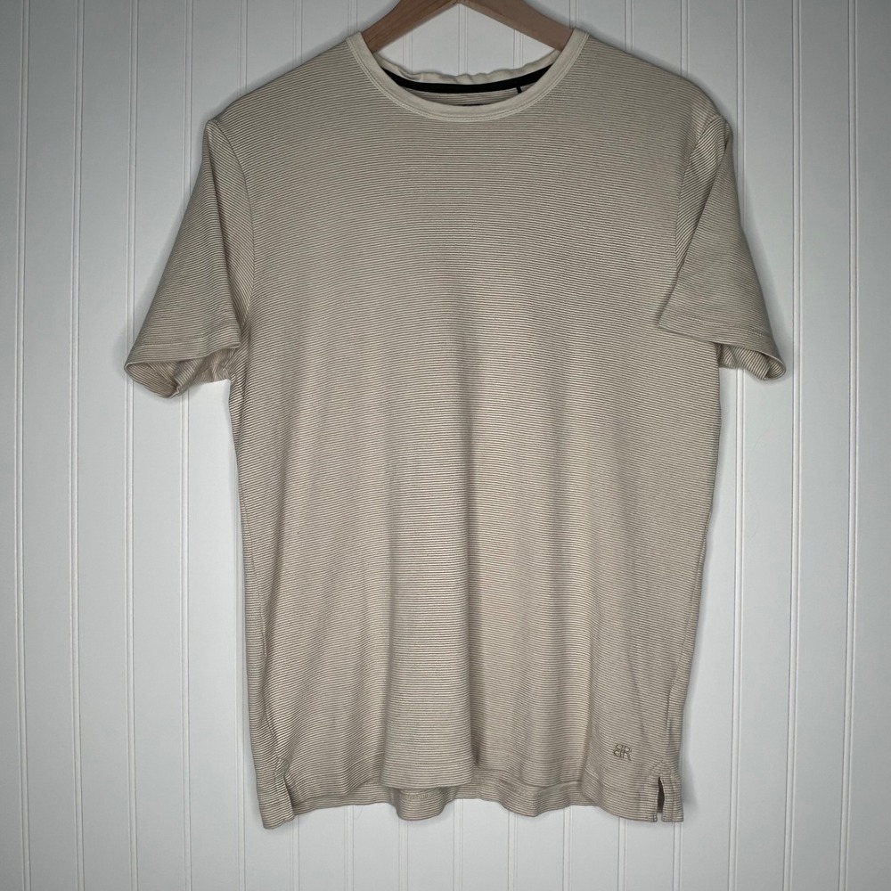 Banana Republic Luxe Touch Performance Tee Mens Large Beige Striped Cotton Shirt